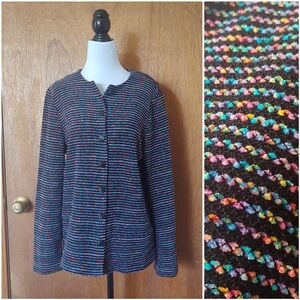 VTG Alfred Dunner Rainbow Crochet Knit Vintage Button Cardigan Sweater Shirt 10